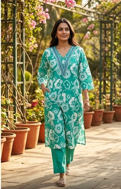 Aqua Blossom Kurta